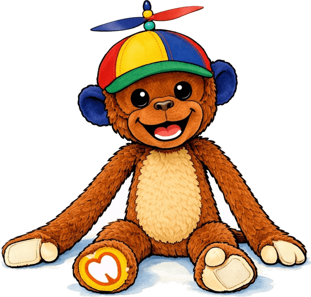 Flipsy, der kleine braune Affe mit bunter Propellermütze