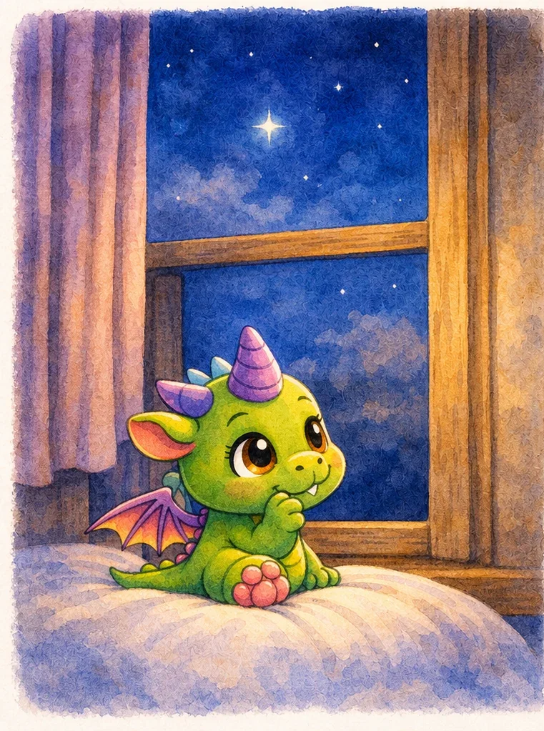 Dido sits on his pillow in the evening, looking thoughtfully out at the starry sky